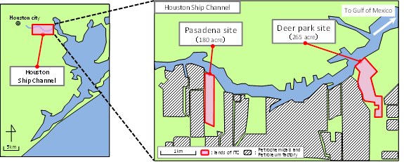 Locations of Houston Ship Channel and Pasadena Site.