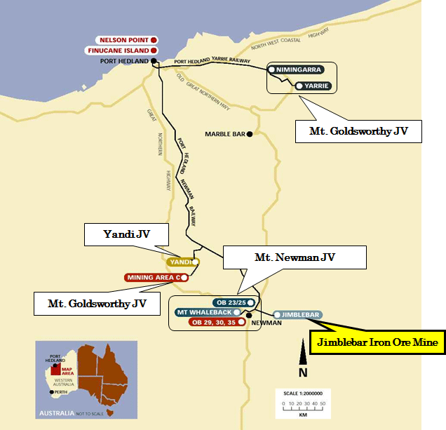 Map: Locations of the Joint Ventures with BHP Billiton and the Jimblebar Mine